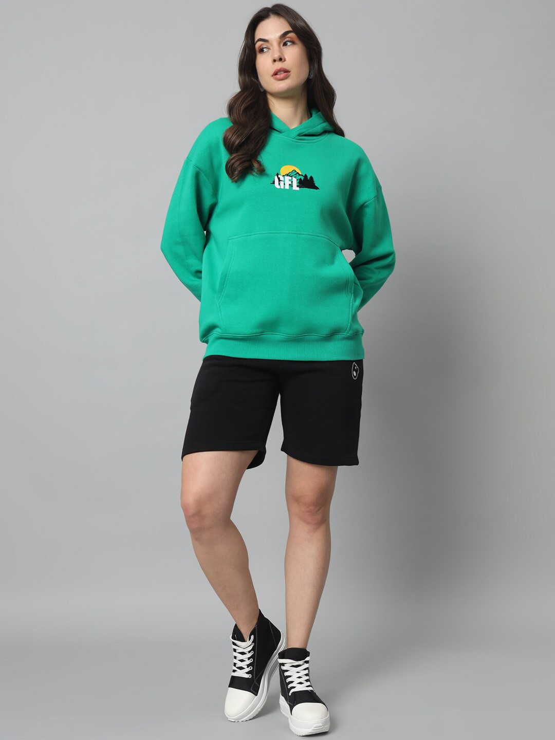 

GRIFFEL Typography Printed Hooded Cotton Sweatshirt & Short, Green