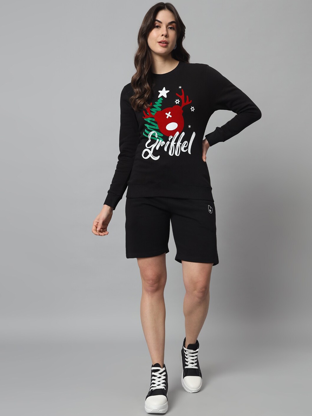 

GRIFFEL Typography Printed Cotton Sweatshirt & Short, Black