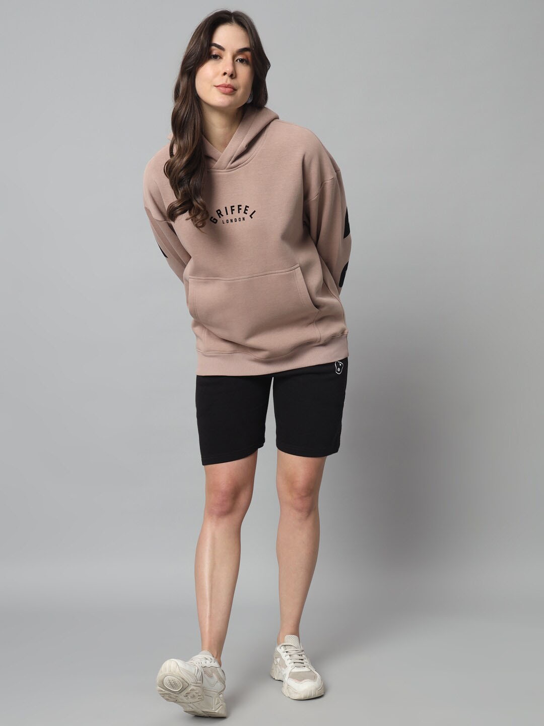 

GRIFFEL Printed Hooded Fleece Cotton Sweatshirt With Shorts, Camel brown