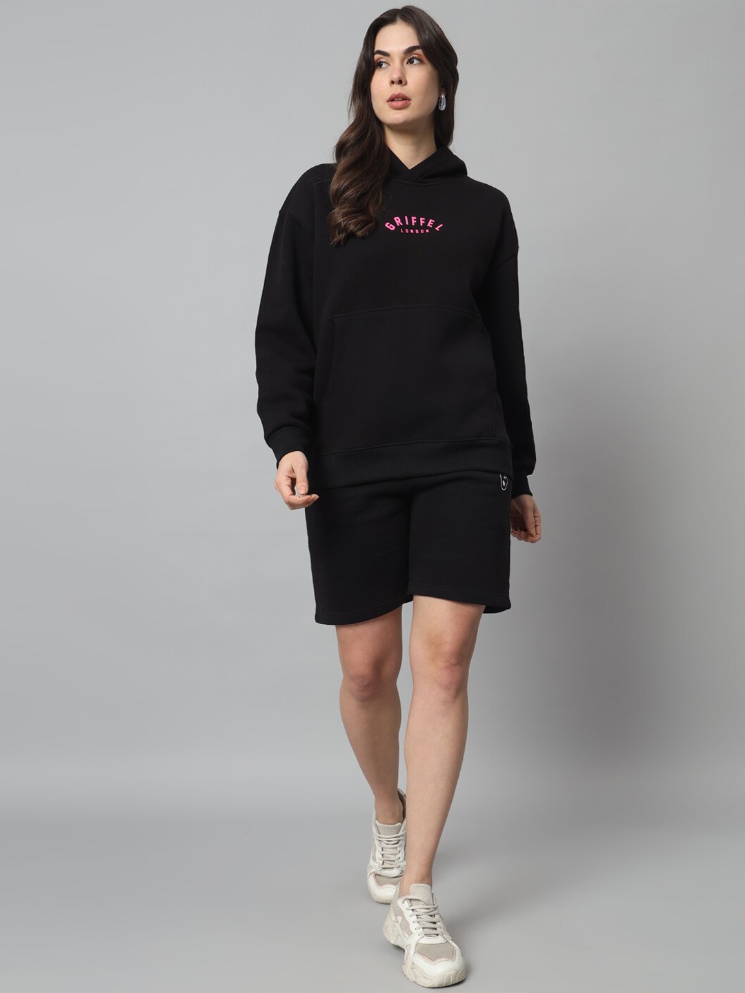 

GRIFFEL Printed Hooded Fleece Cotton Sweatshirt With Shorts, Black