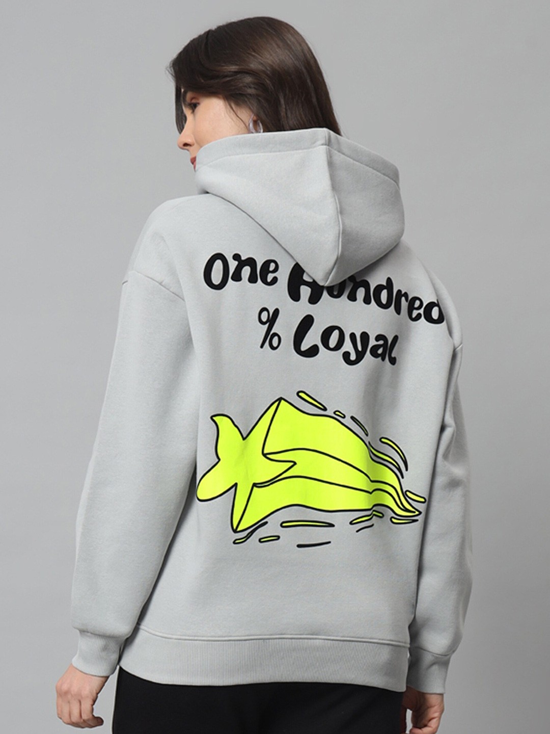 

GRIFFEL Graphic Printed Hooded Drop Shoulder Sleeves Fleece Oversized Sweatshirt, Grey