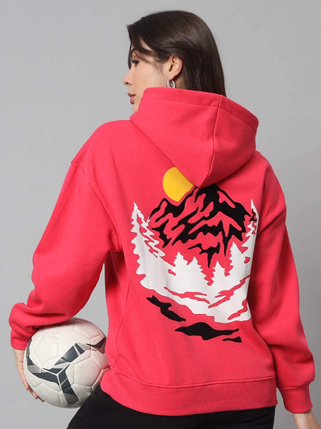

GRIFFEL Graphic Printed Hooded Drop Shoulder Sleeves Fleece Oversized Sweatshirt, Pink