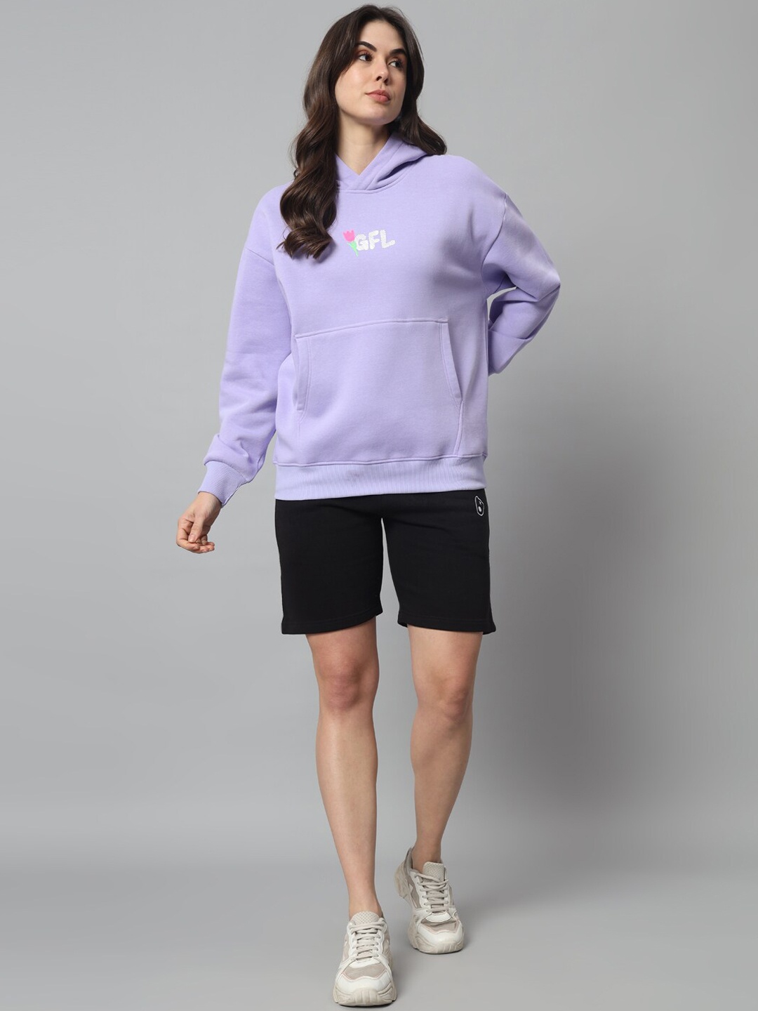 

GRIFFEL Printed Hooded Fleece Cotton Sweatshirt With Shorts, Mauve