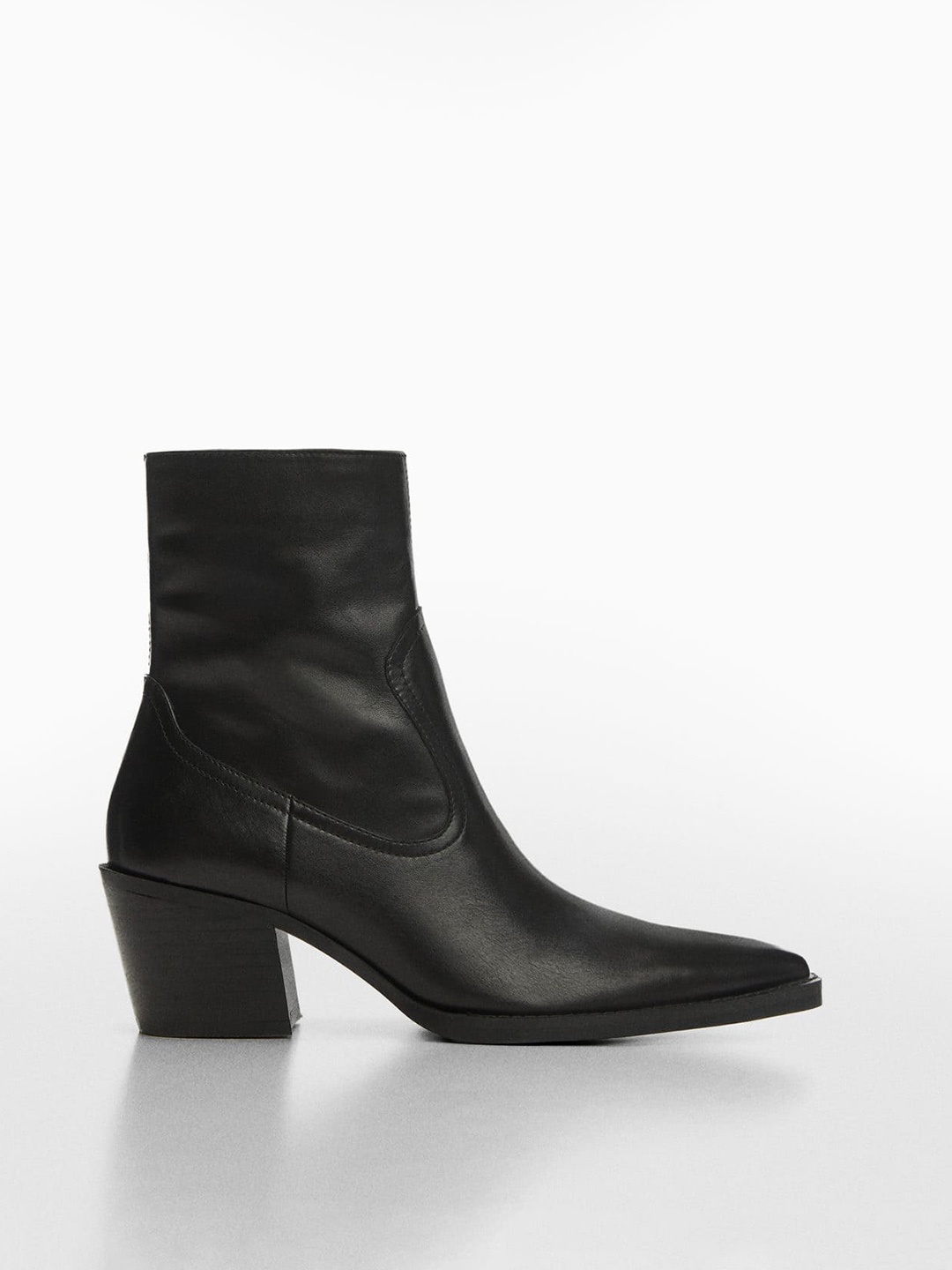 

MANGO Women Mid-Top Leather Block Heel Regular Boots, Black