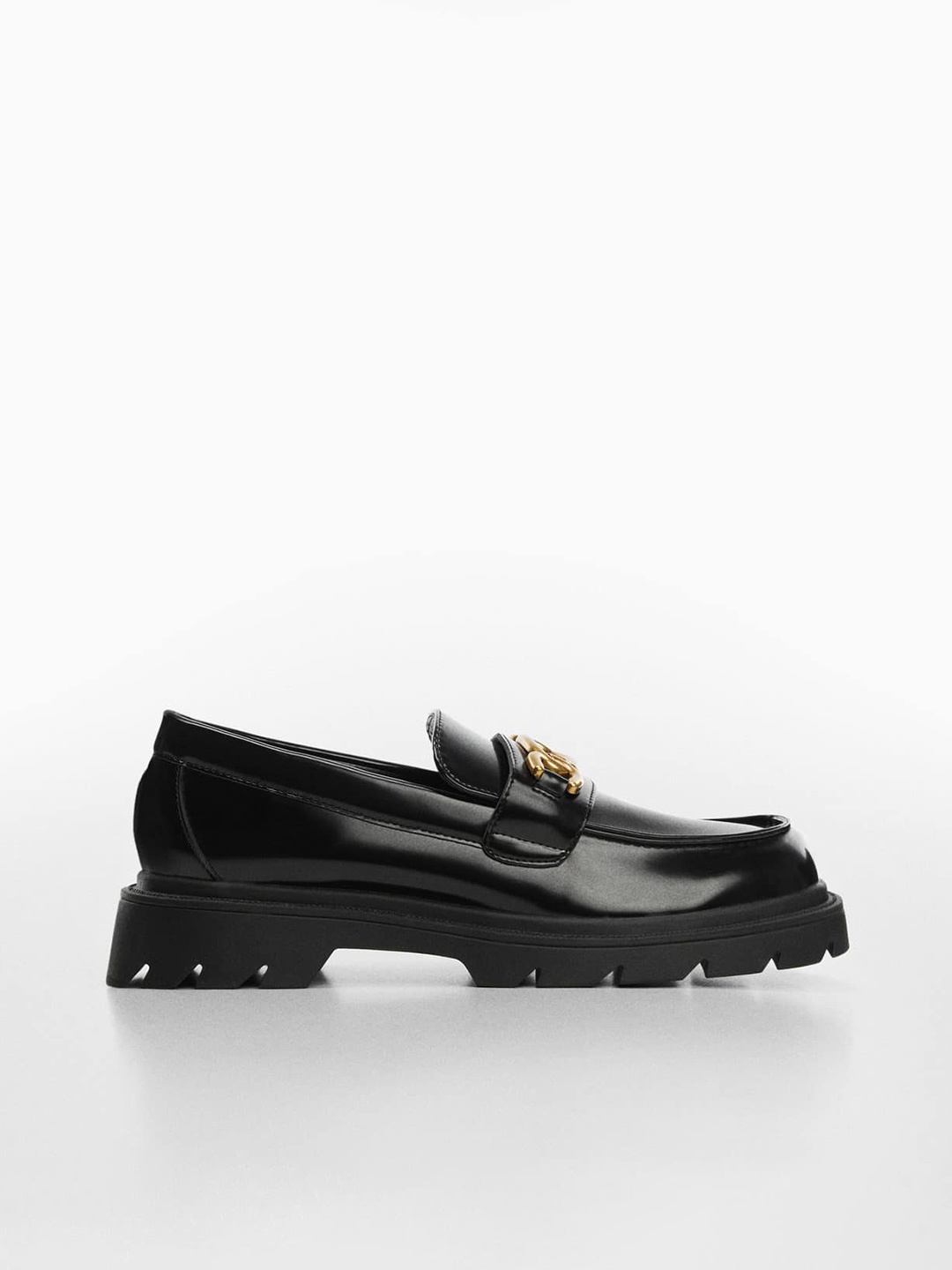 

MANGO Women Round-Toe Chain-Detail Loafers, Black