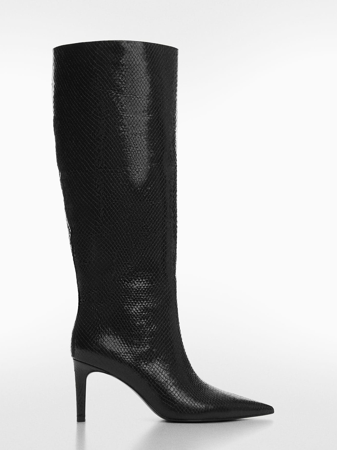 

MANGO Women High-Top Snake Skin Textured Regular Boots, Black