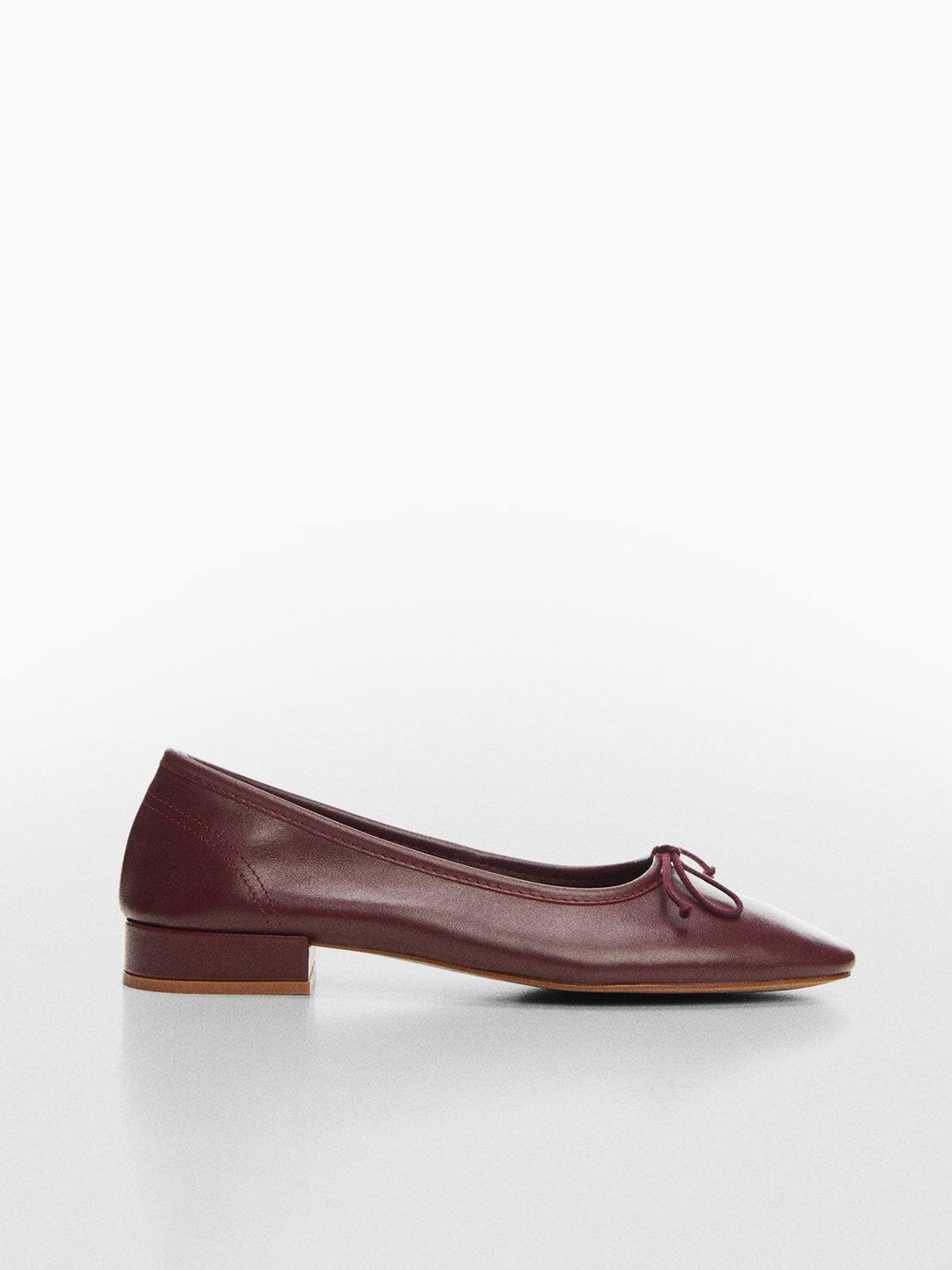 

MANGO Women Bow-Detail Round-Toe Leather Ballerinas, Maroon