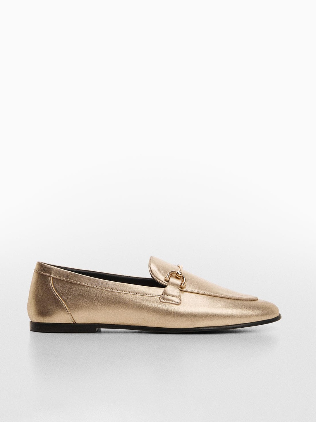 

MANGO Women Round-Toe Leather Horse-Bit Loafers, Gold