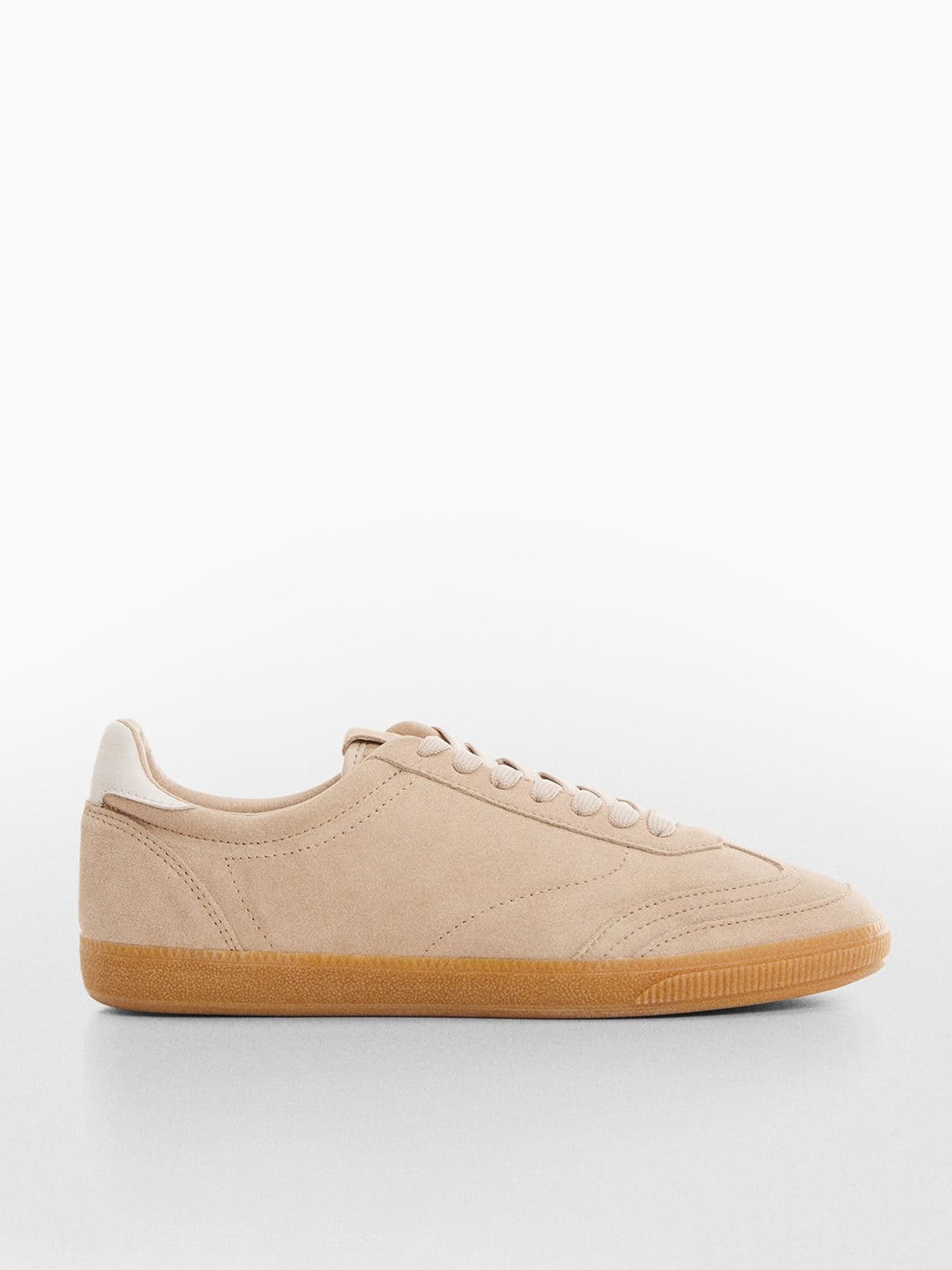 

MANGO Women Round-Toe Everyday Leather Sneakers, Beige