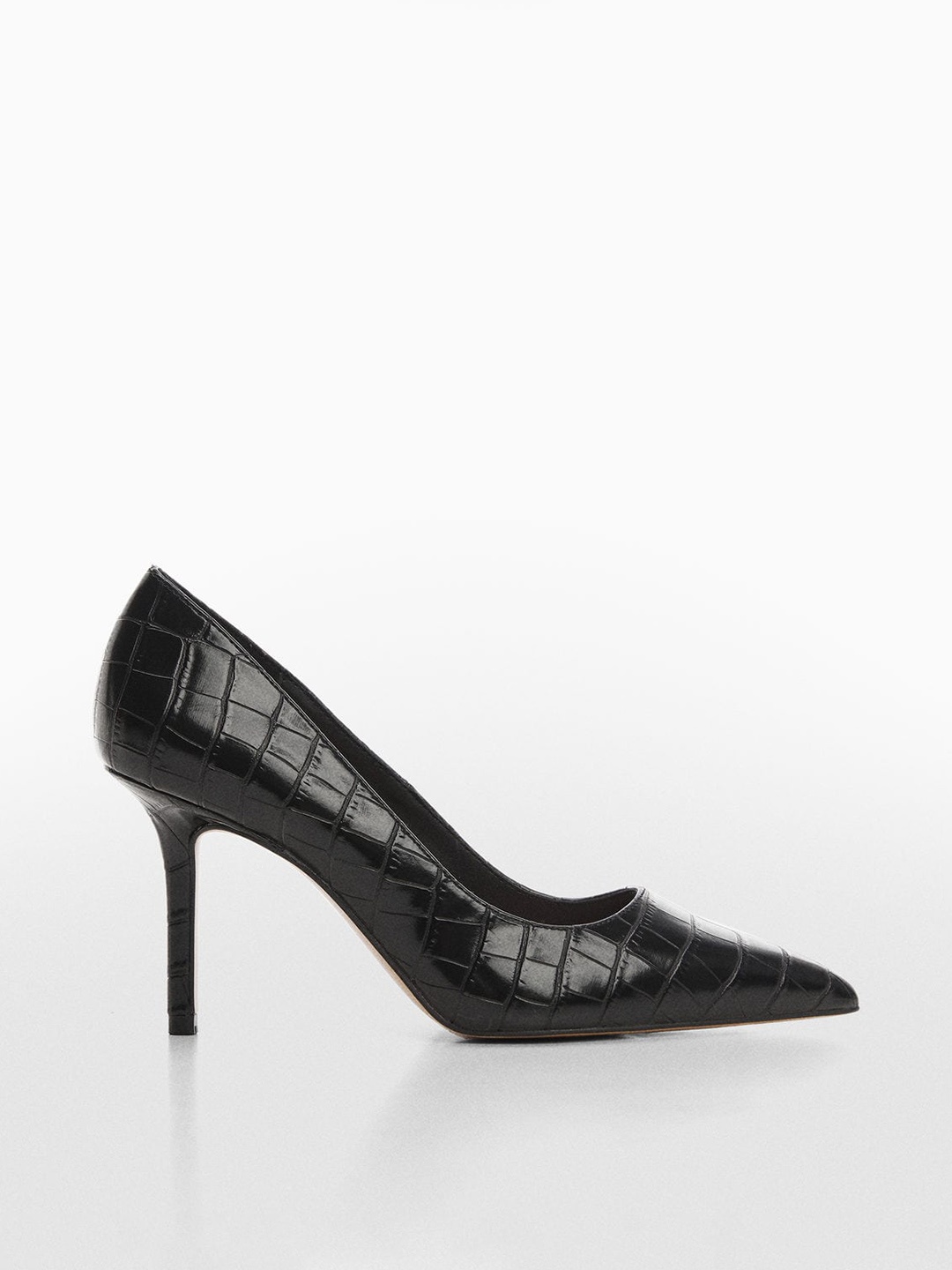 

MANGO Croc Textured Slim Heel Pumps, Black