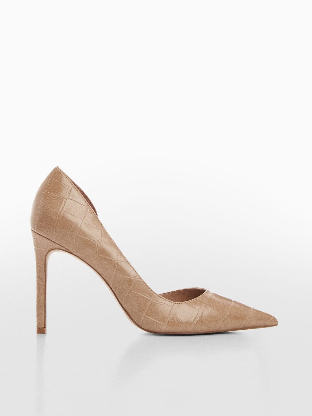 

MANGO Croc Textured Stiletto Heel Pumps, Brown