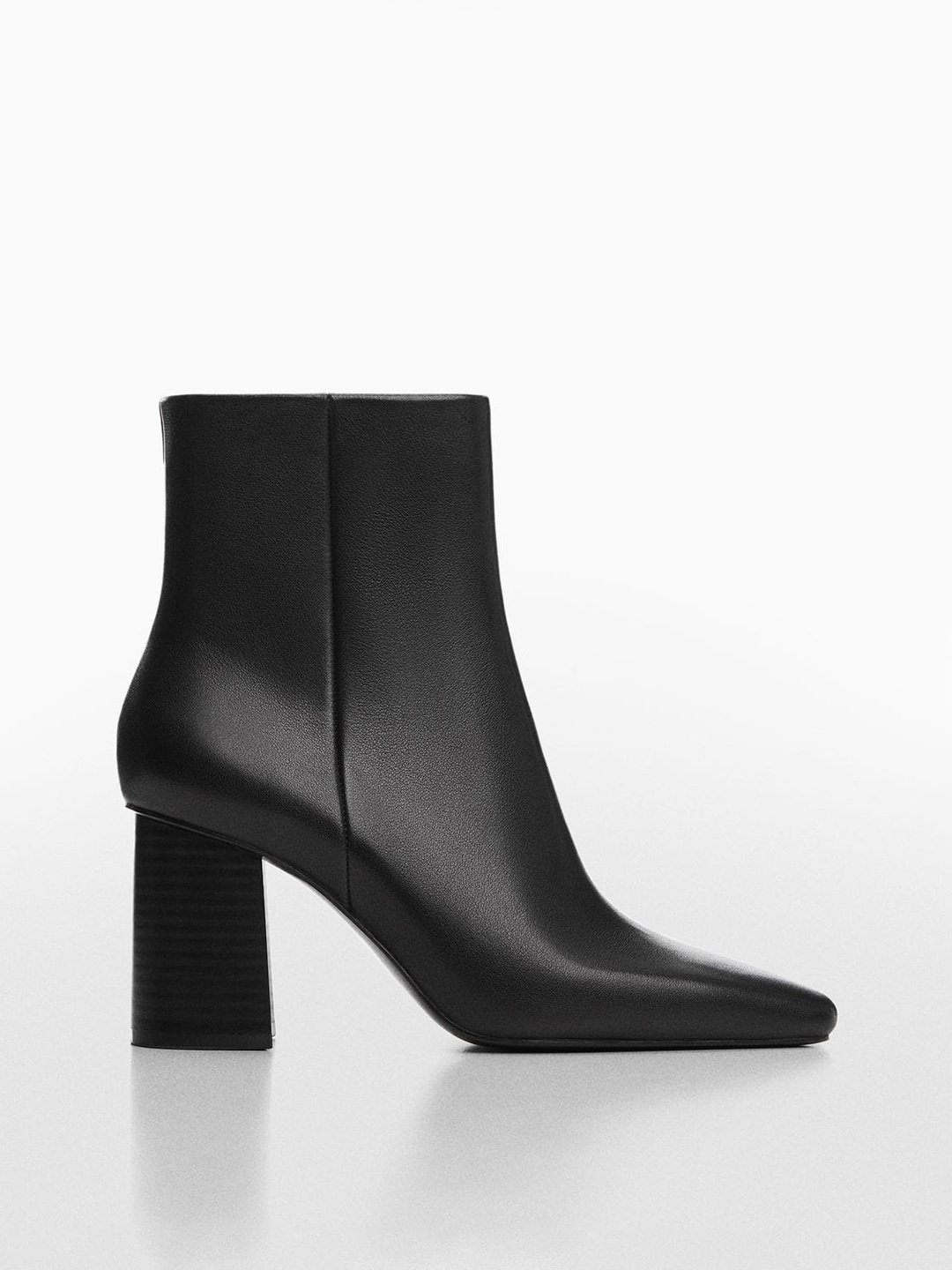 

MANGO Women Mid-Top Square-Toe Leather Block Heel Boots, Black