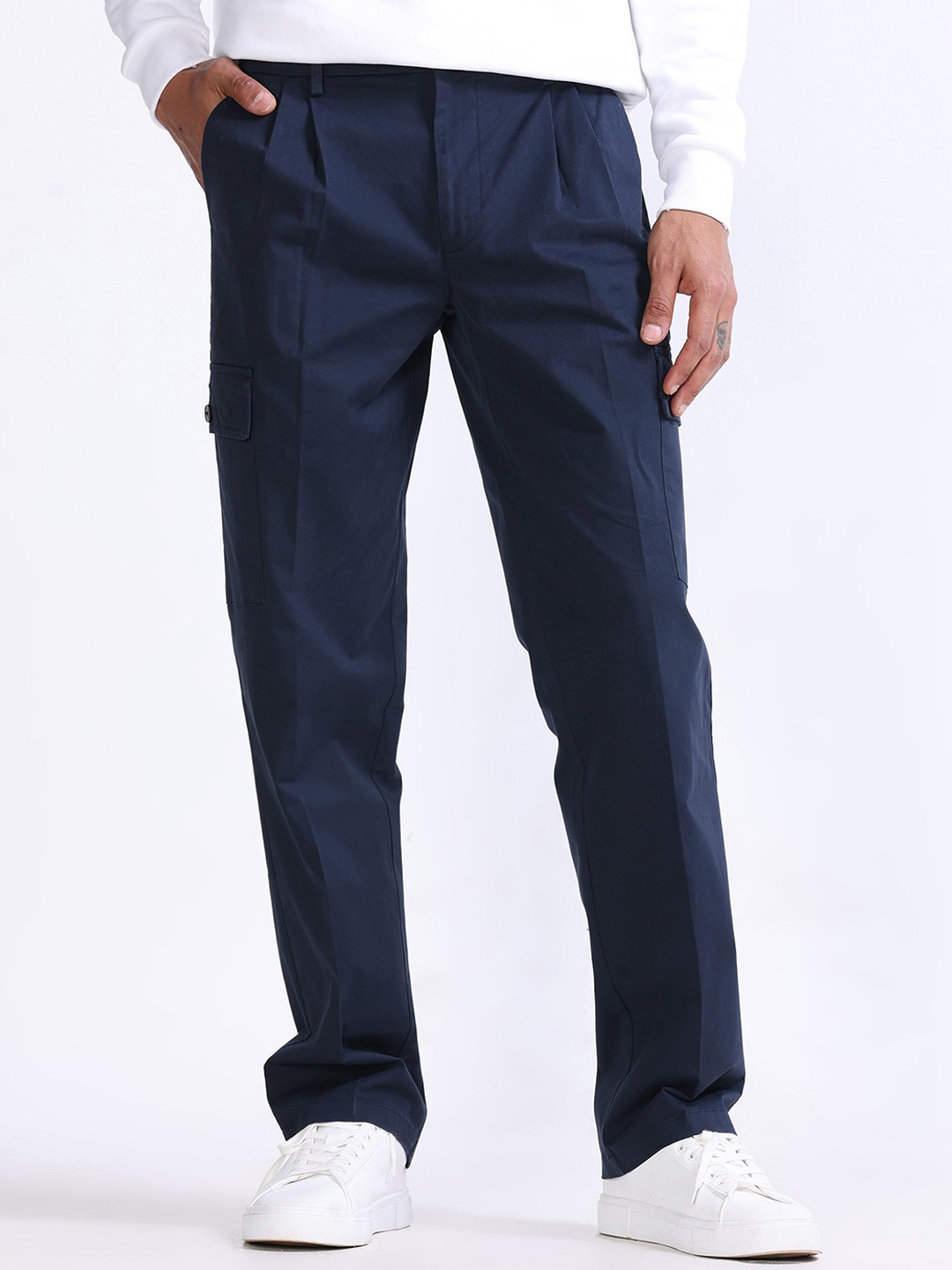 

Tailoraedge Men Relaxed Loose Fit Cargos, Navy blue