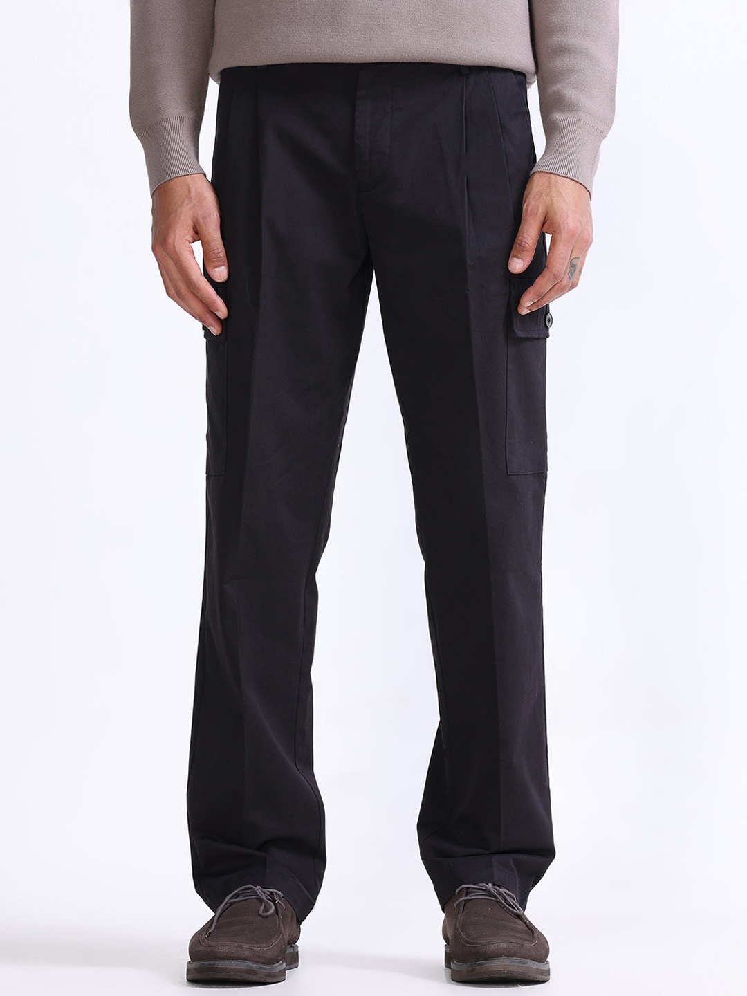 

Tailoraedge Men Relaxed Loose Fit Cargos, Black