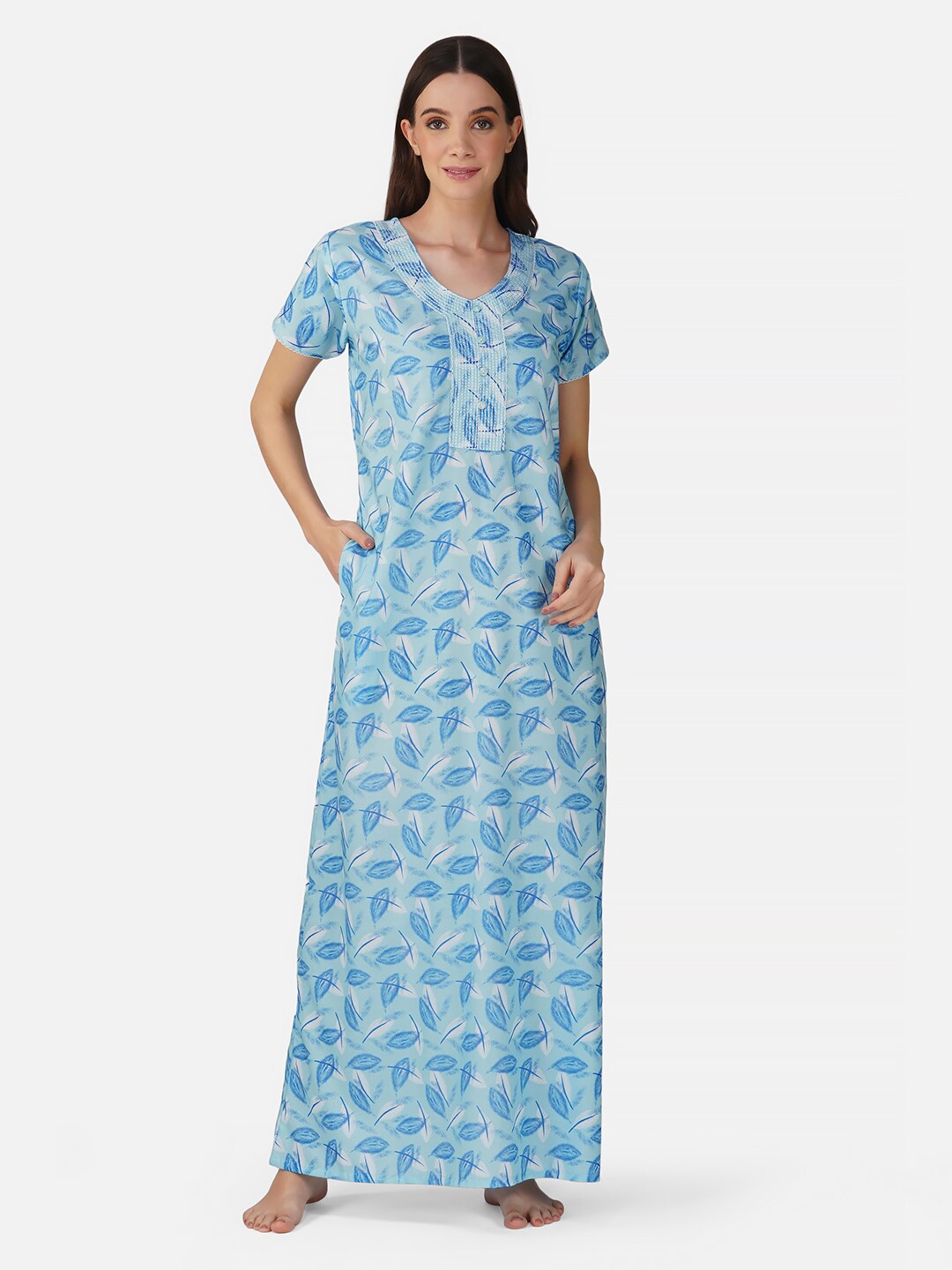 

Sand Dune Tropical Printed V-Neck Maxi Nightdress, Blue