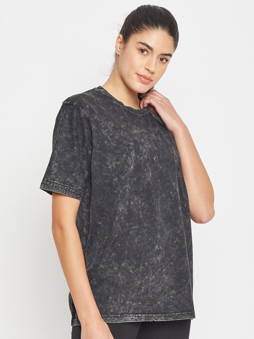 

Skidlers Women Black Tie and Dye 2 Dyed Cut Outs T-shirt