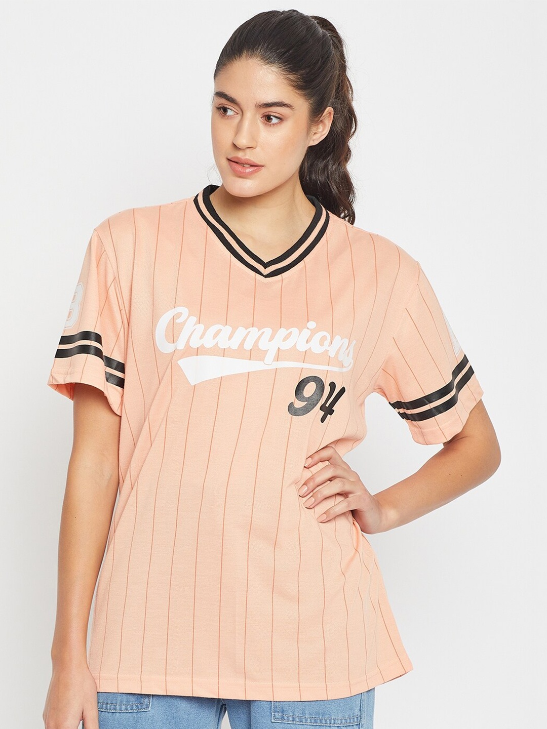 

Skidlers Striped Cotton Oversized T-shirt, Orange