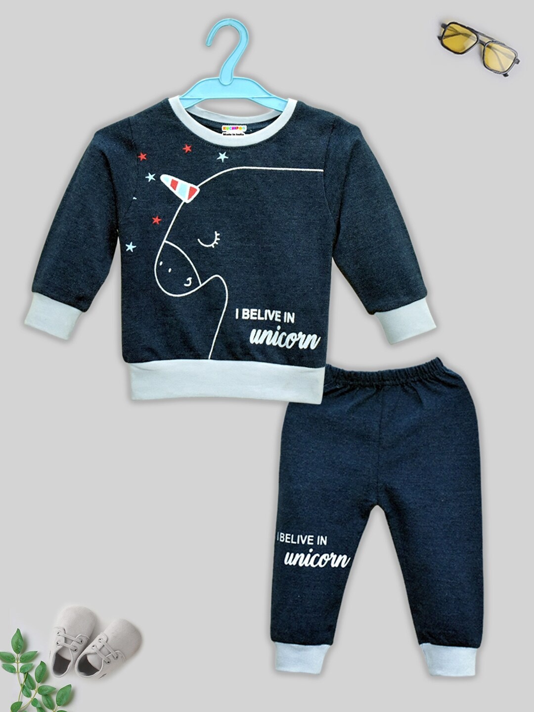 

KUCHIPOO Infants Graphic Printed Clothing Set, Navy blue