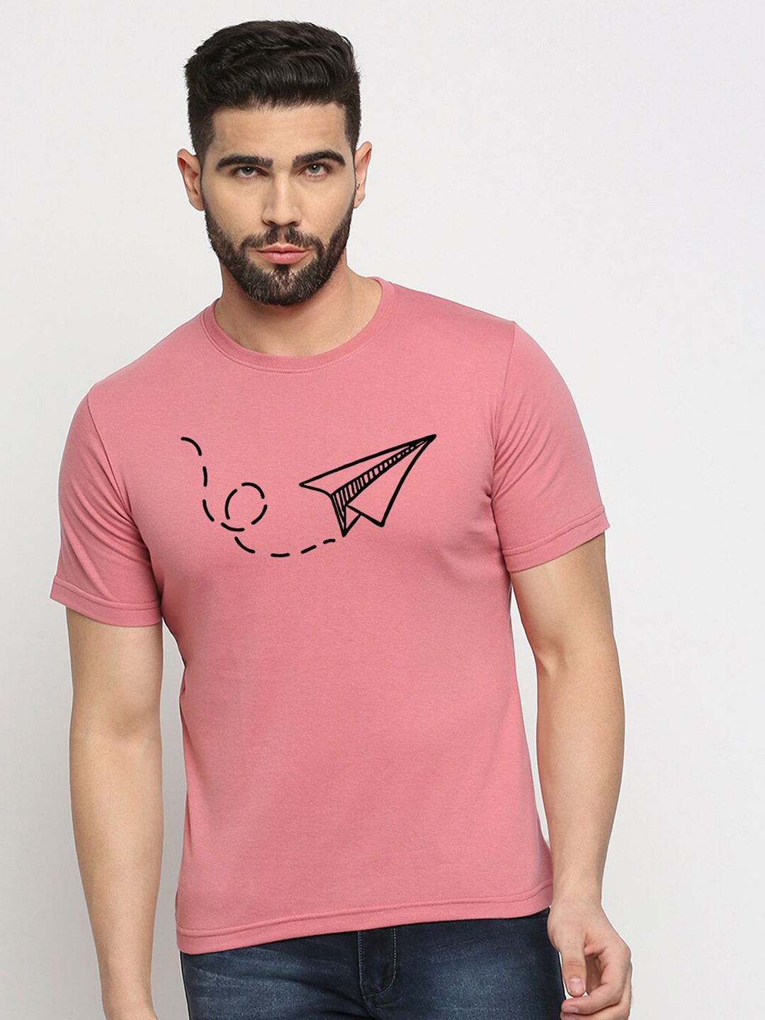 

MOD ECRU Unisex Graphic Printed Regular Fit Cotton T-shirt, Pink