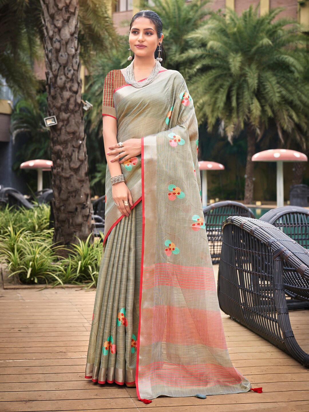 

Mitera Embellished Embroidered Designer Saree, Grey