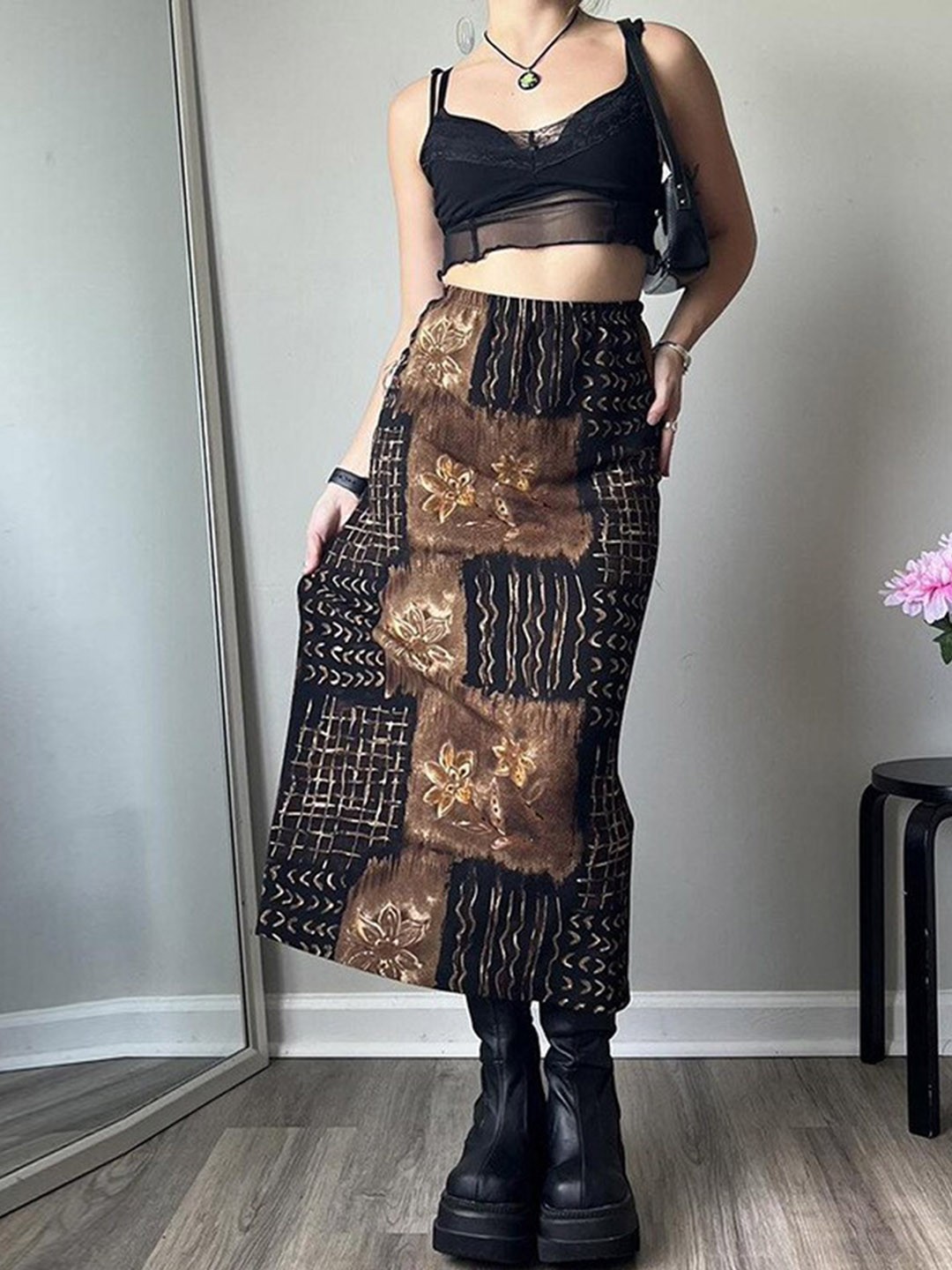 

StyleCast Brown Printed A-Line Maxi Skirt