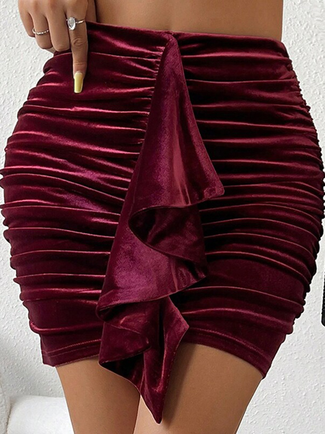 

StyleCast Ruched Mini Pencil Skirt, Maroon