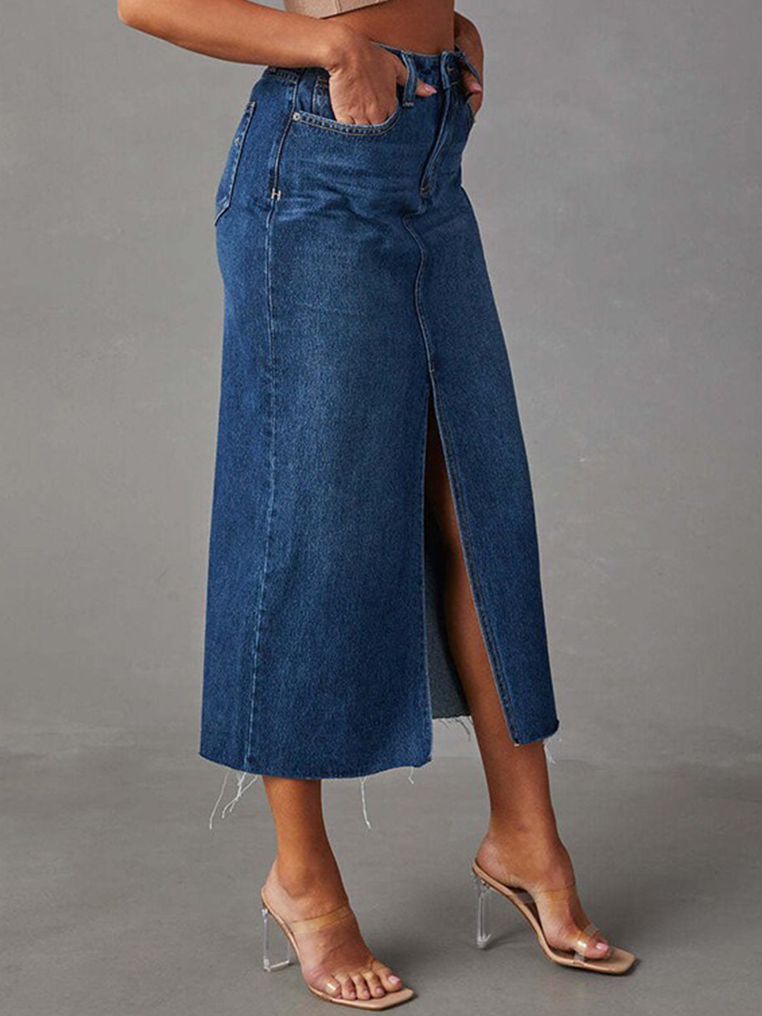 

StyleCast Frayed Denim Straight Skirt, Blue