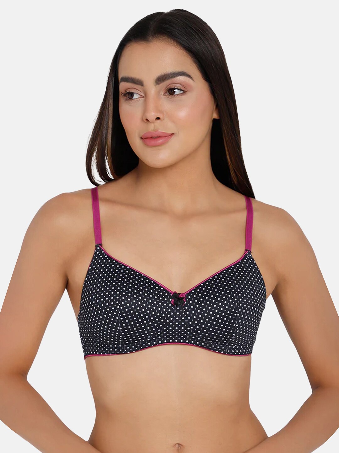 

intimacy LINGERIE Polka Dots Medium Coverage Cotton T-shirt Bra With All Day Comfort, Black