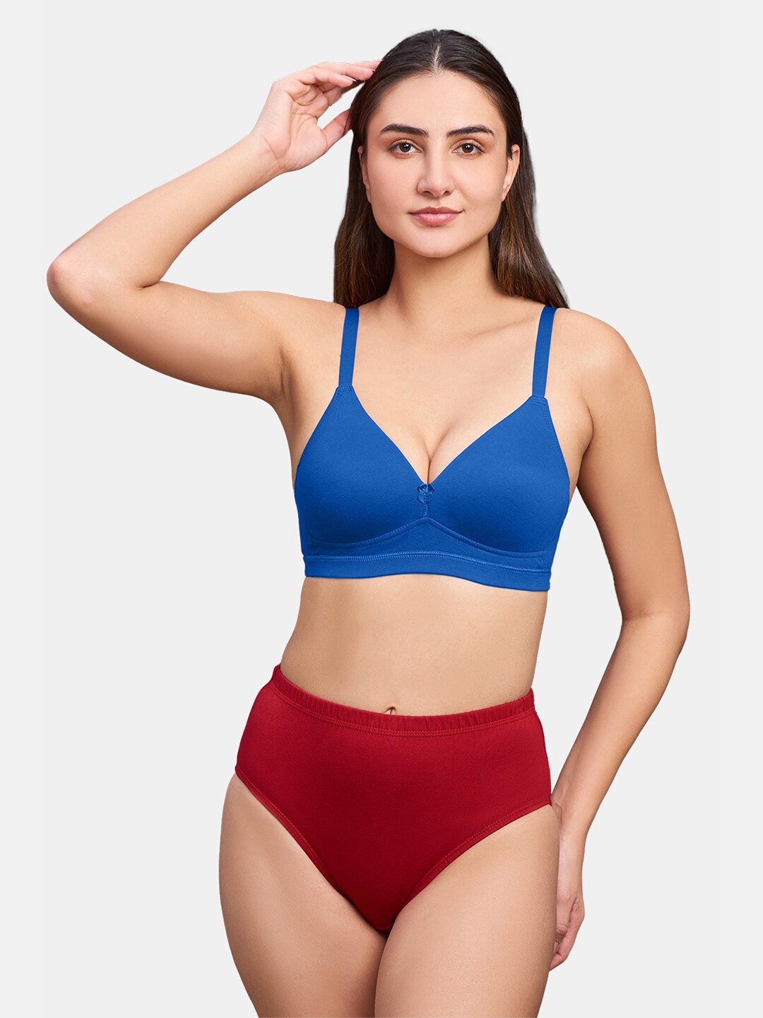 

intimacy LINGERIE Medium Coverage Lightly Padded Cotton Plunge Bra With All Day Comfort, Blue