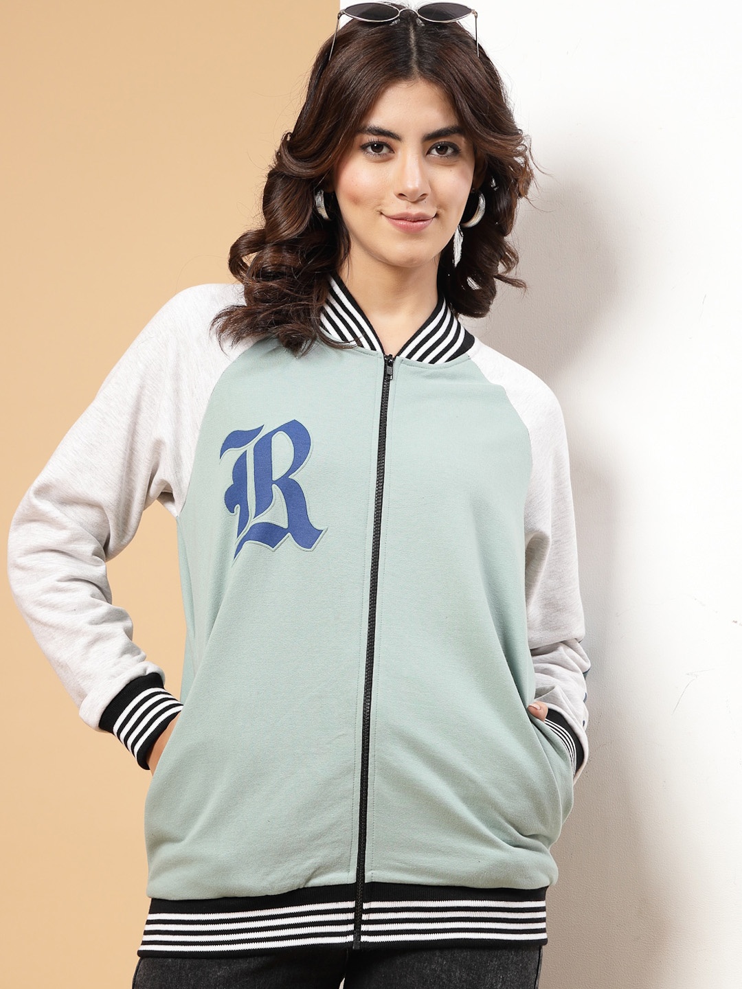 

Rigo Women Printed Varsity Jacket, Green
