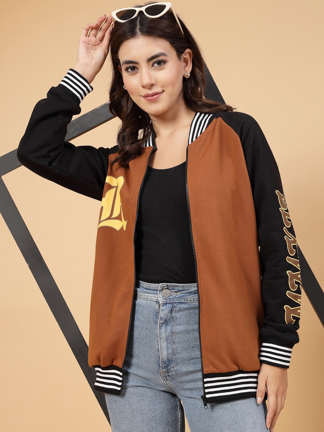 

Rigo Printed Varsity Jacket, Camel brown