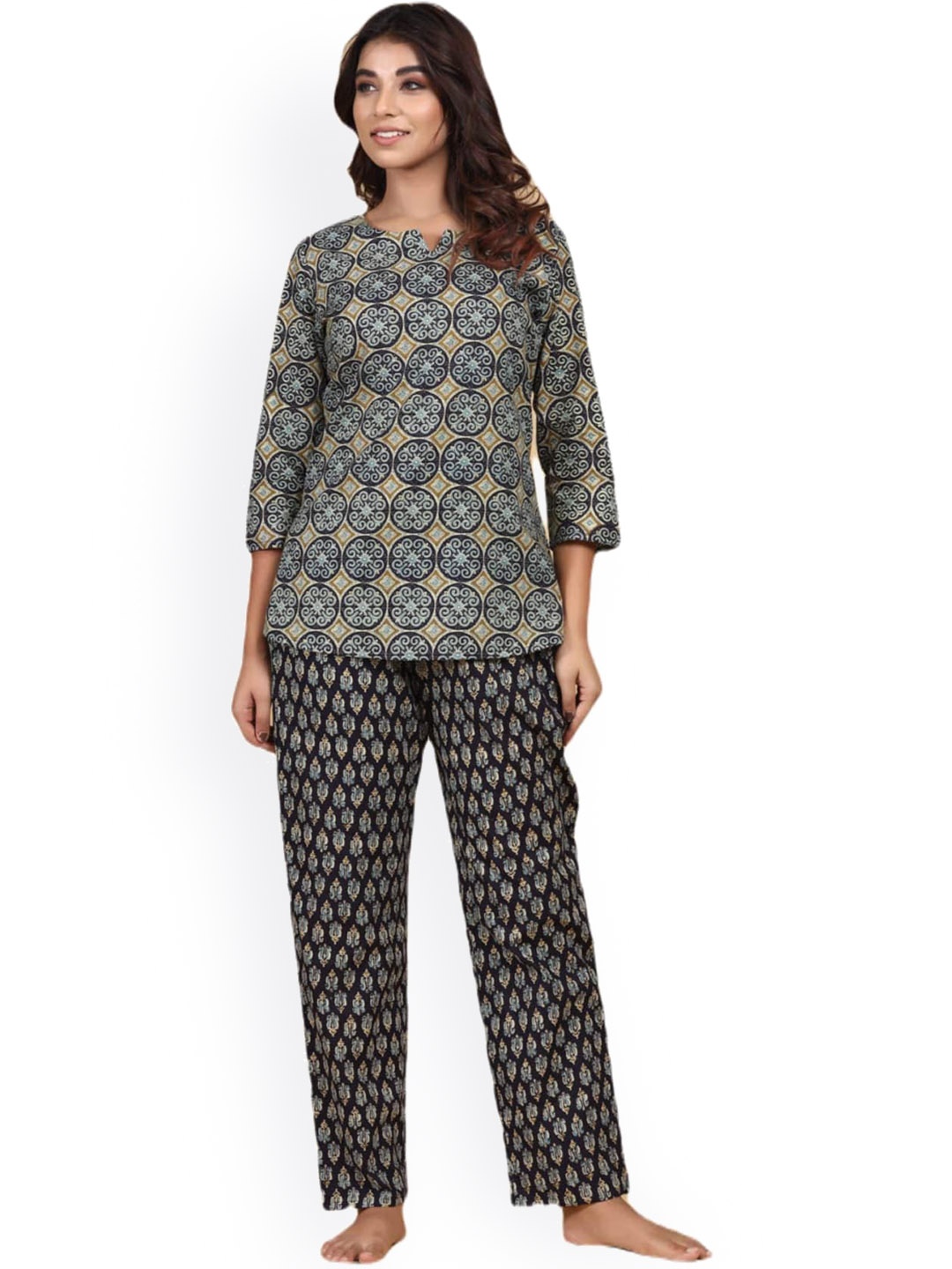 

Sangria Ethnic Motifs Printed Pure Cotton Night suit, Grey