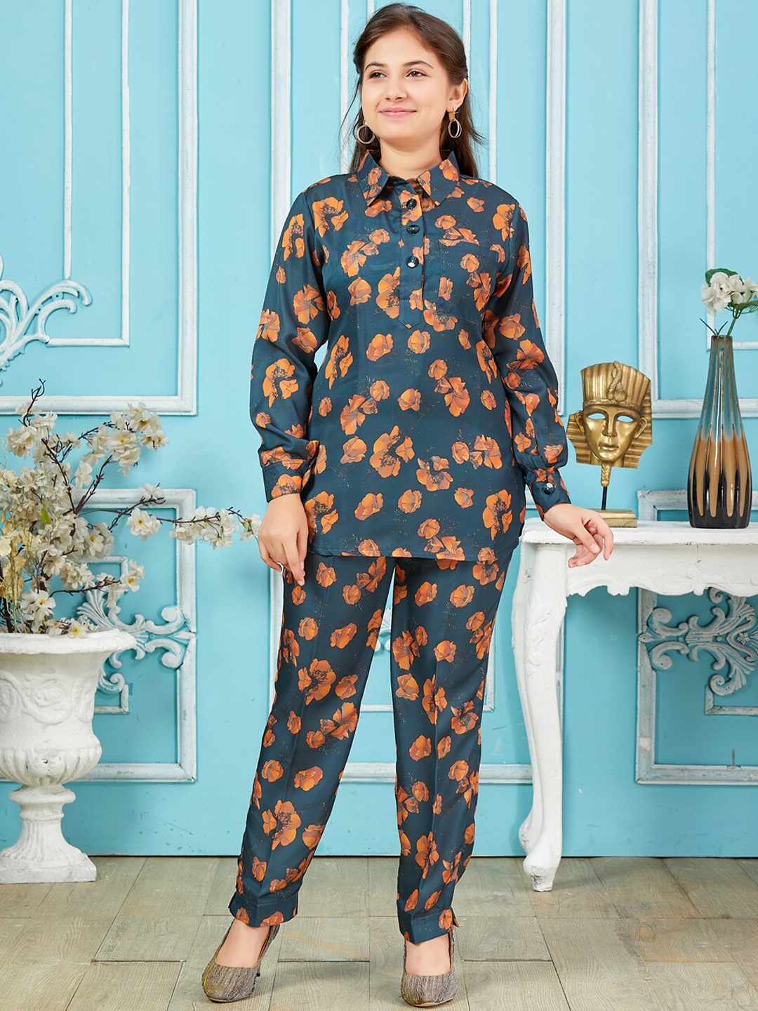 

Aarika Girls Floral Printed Tunic With Trouser Co-Ords, Green