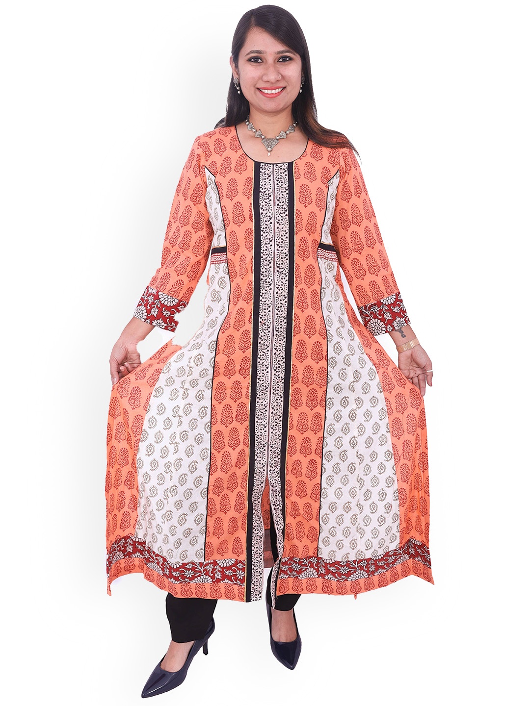 

WEAVERS SAGA Ethnic Motif Kurta, Peach