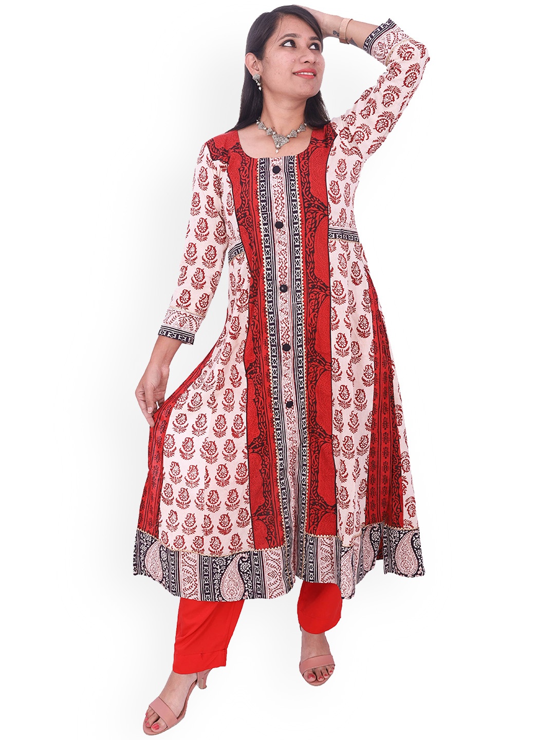 

WEAVERS SAGA Ethnic Motif Kurta, Red