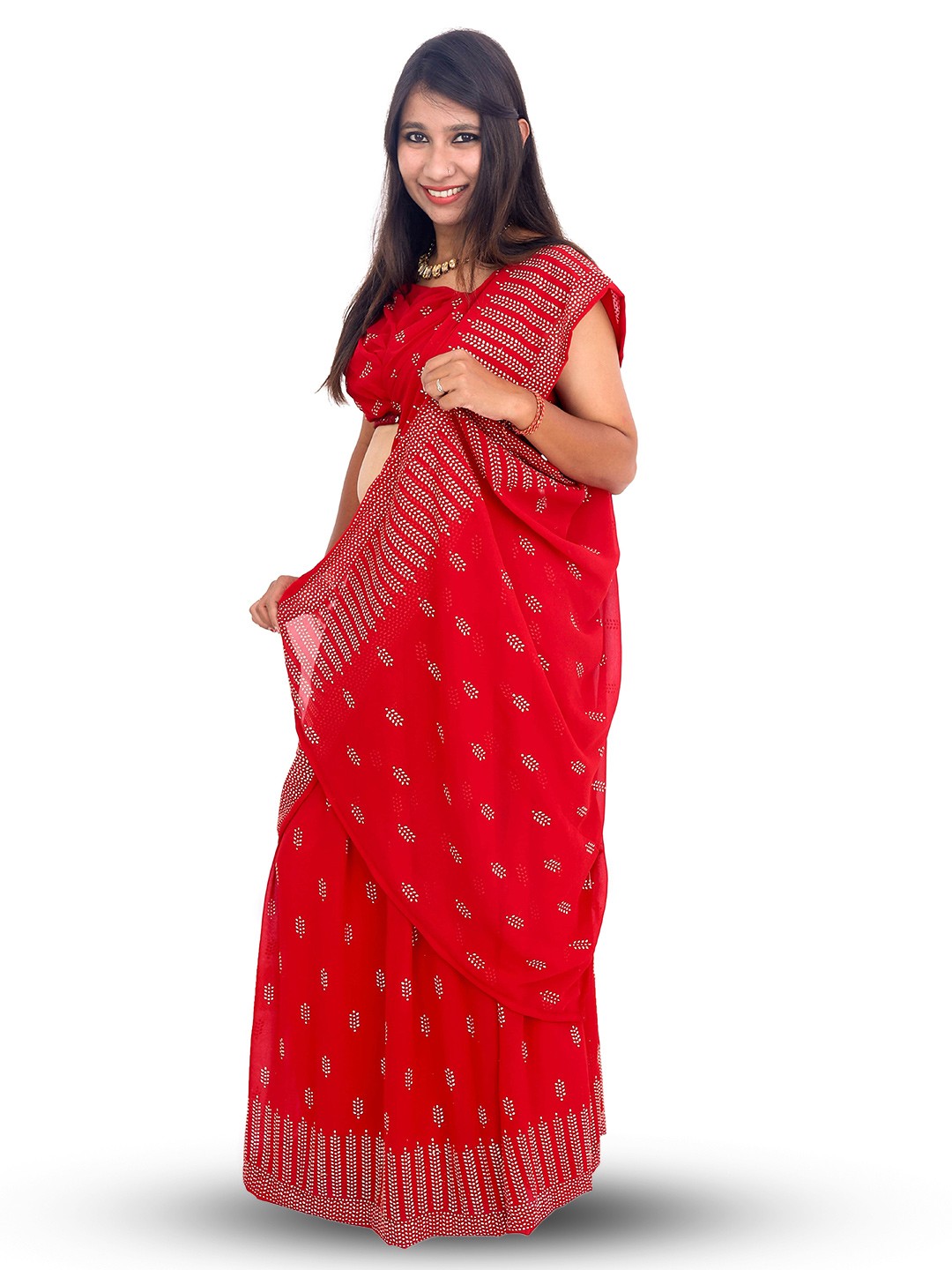 

WEAVERS SAGA Red Mukaish Pure Georgette Saree
