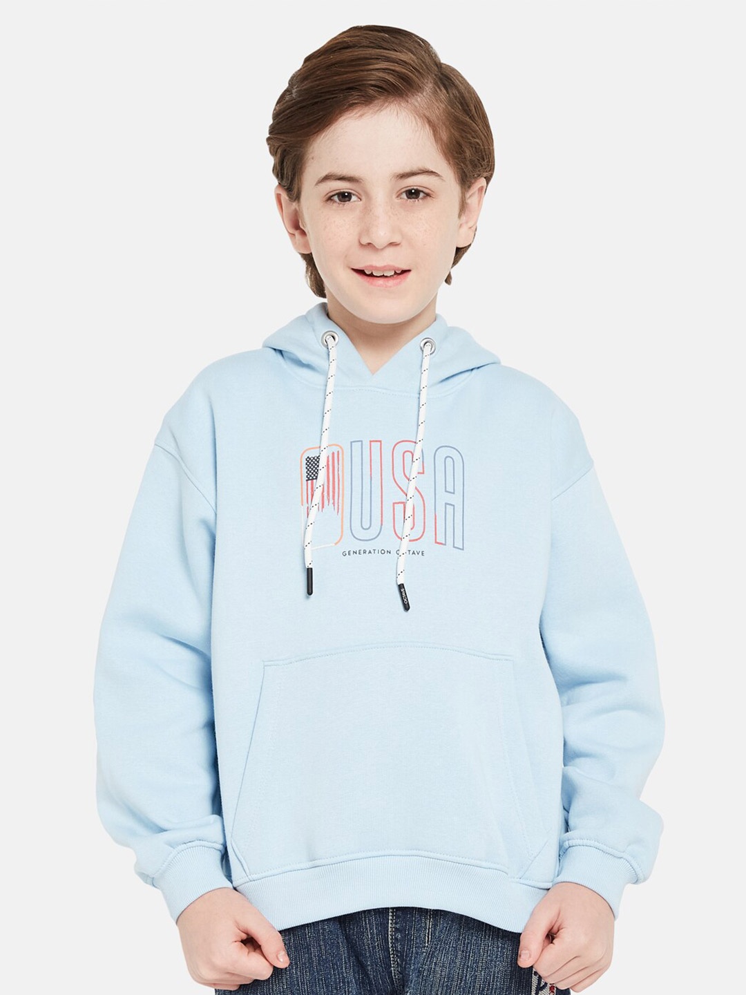 

Octave Boys Typography Printed Hooded Fleece Pullover Sweatshirt, Blue