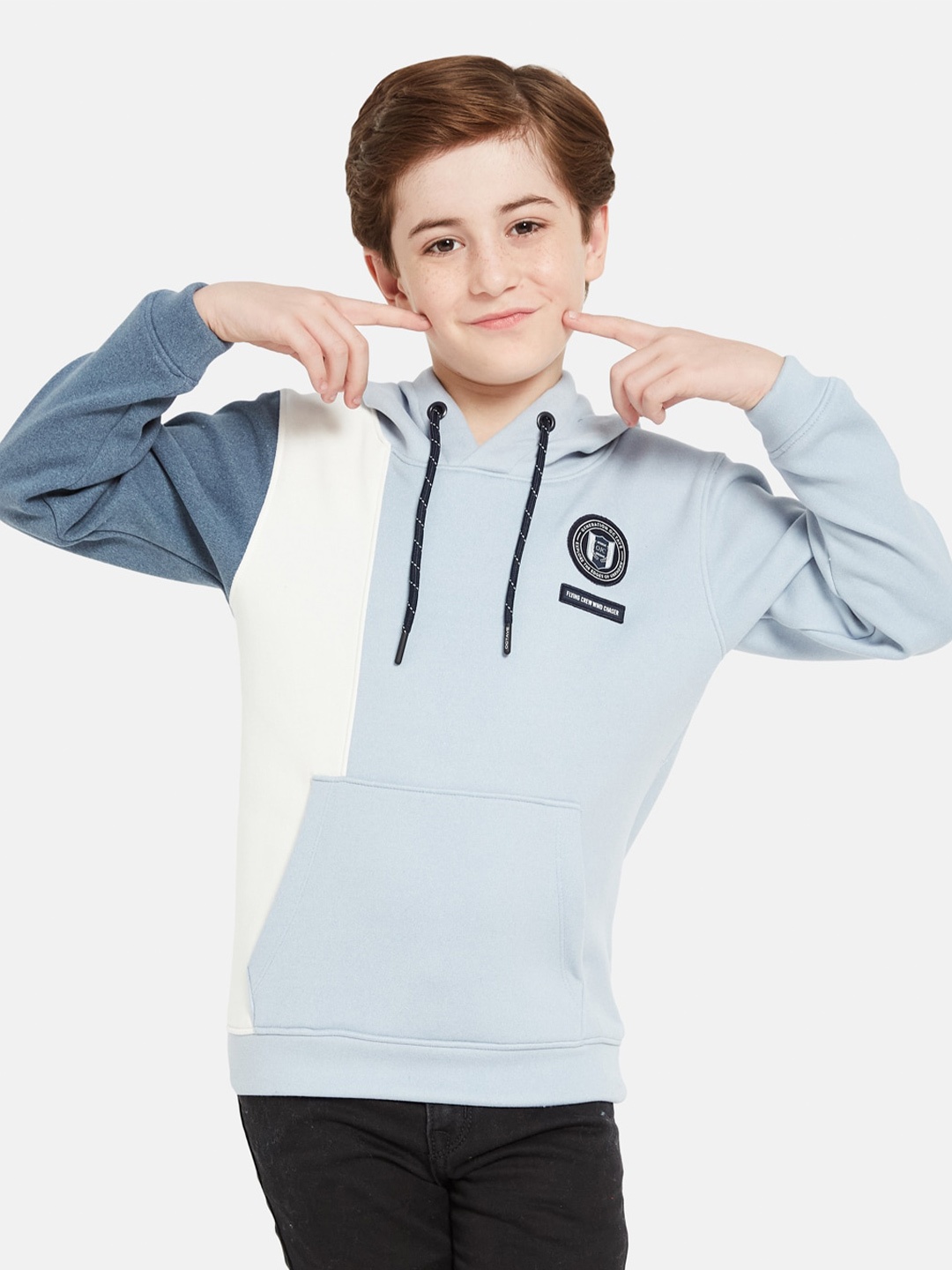 

Octave Boys Colourblocked Hooded Flecee Pullover Sweatshirt, Blue