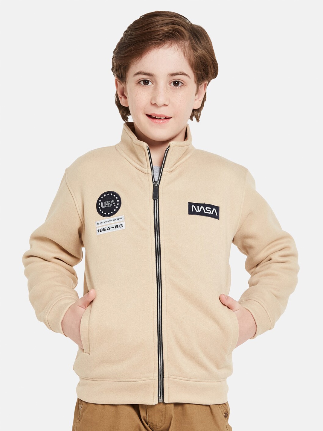 

Octave Boys Mock Collar Fleece Front-Open Sweatshirt, Cream