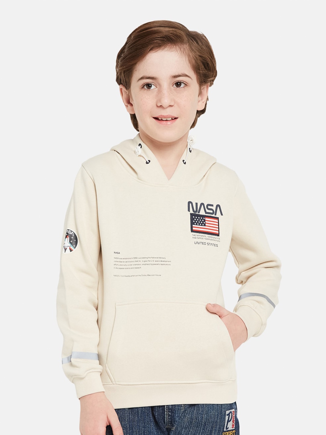 

Octave Boys Typography Printed Hooded Fleece Pullover Sweatshirt, Cream