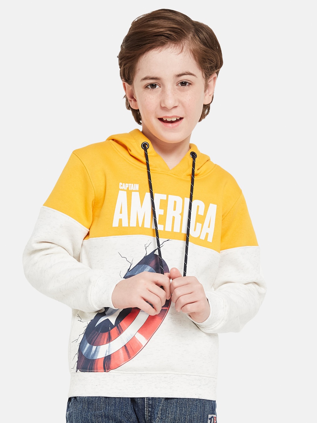 

Octave Boys Captain America Printed Hooded Fleece Pullover Sweatshirt, Yellow