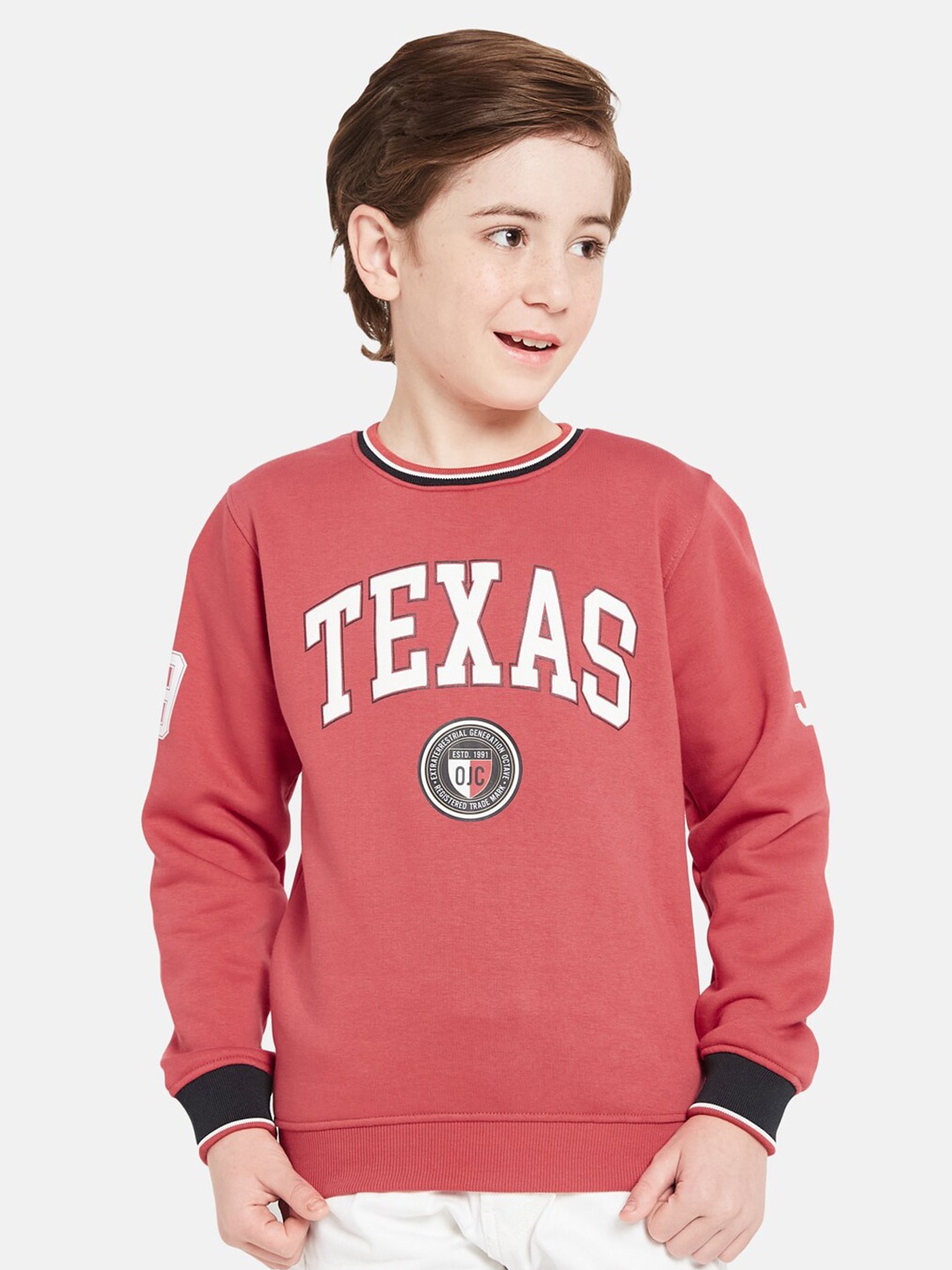 

Octave Boys Typography Printed Fleece Pullover Sweatshirt, Coral