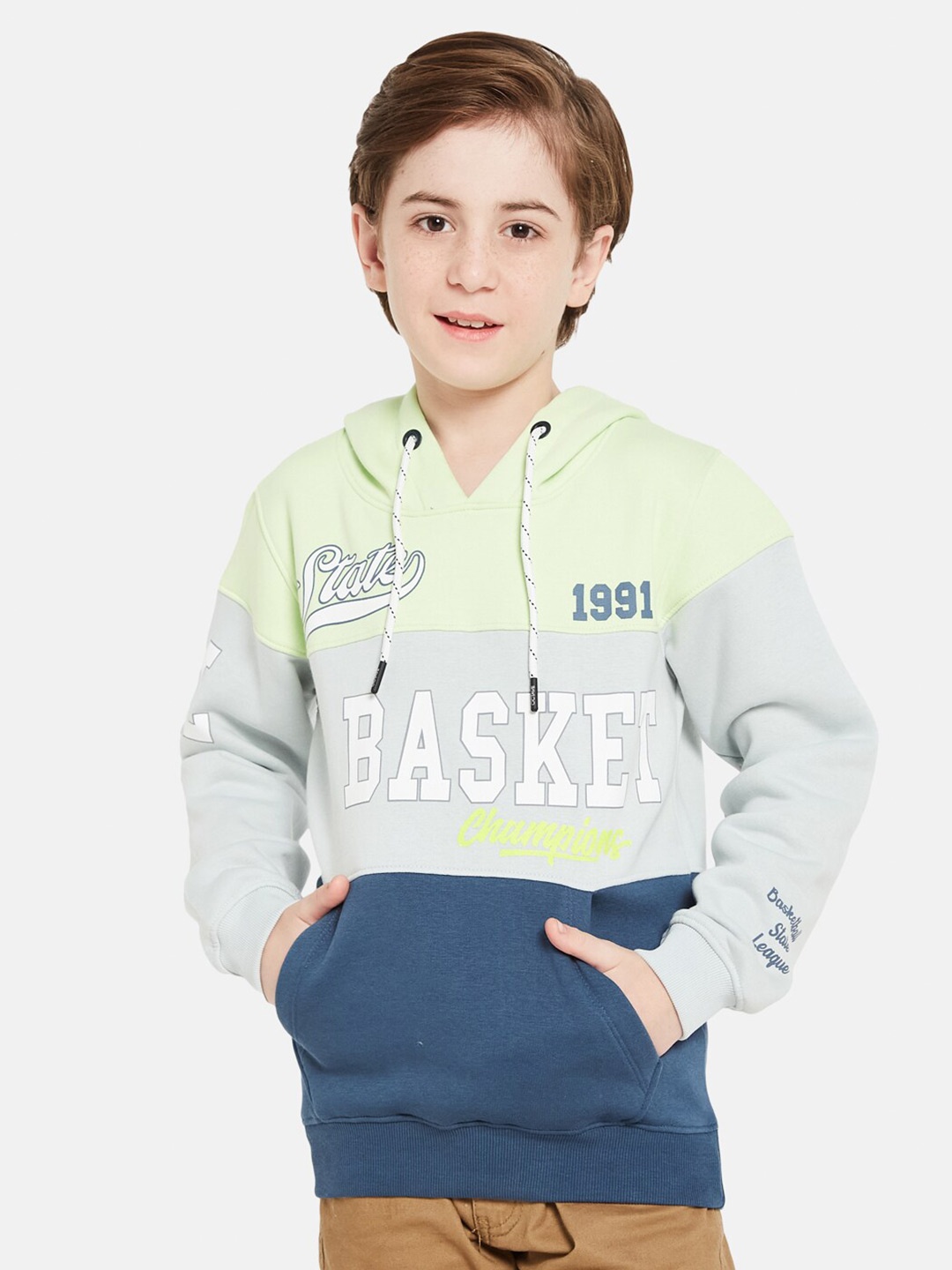 

Octave Boys Colourblocked Hooded Fleece Pullover Sweatshirt, Green