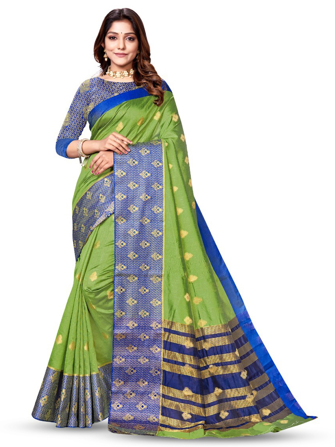 

ASISA Ethnic Motifs Woven Design Zari Art Silk Banarasi Saree, Green