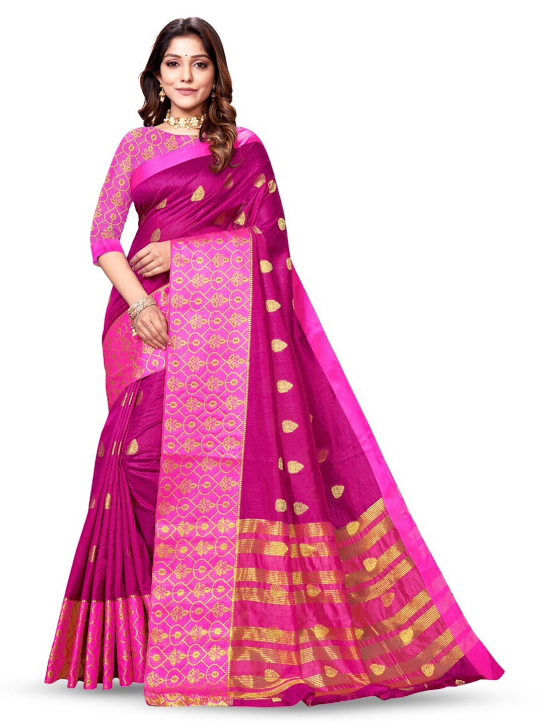 

ASISA Ethnic Motifs Woven Design Zari Art Silk Banarasi Saree, Fuchsia