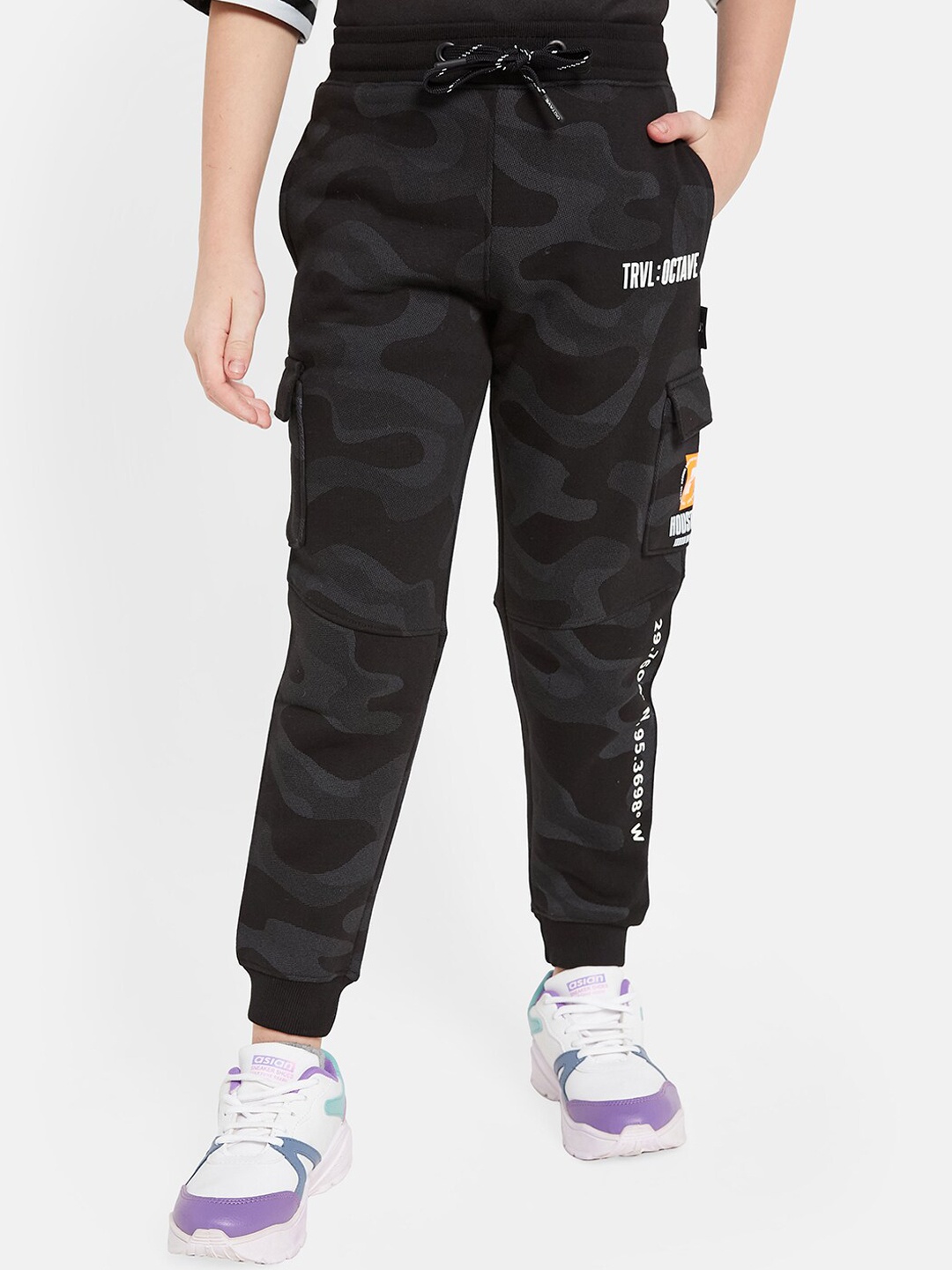

Octave Boys Camouflage Printed Fleece Joggers, Black