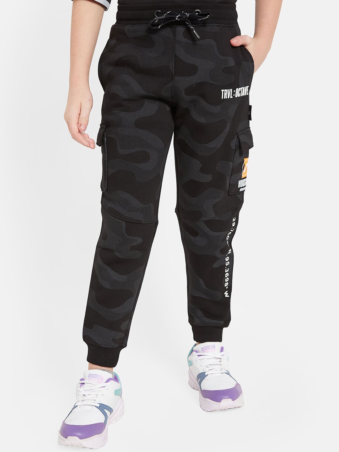 

Octave Boys Camouflage Printed Fleece Joggers, Black