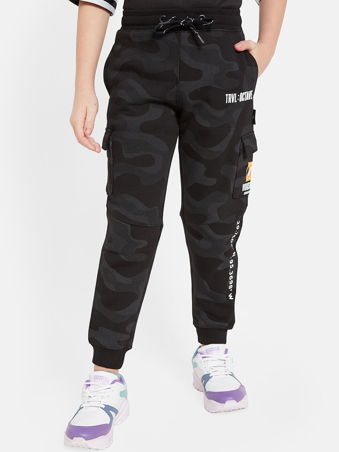 

Octave Boys Camouflage Printed Fleece Joggers, Black