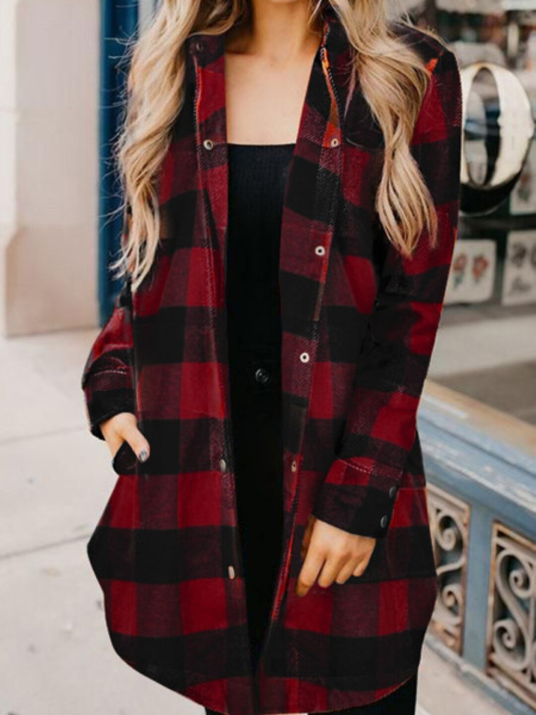 

Stylecast X KPOP Shirt Style Longline Top, Red