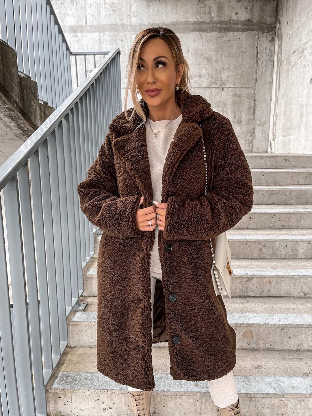 

Stylecast X KPOP Self Design Notched Lapel Longline Trench Coat, Brown